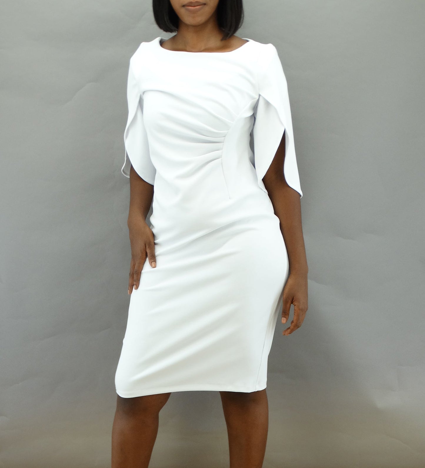 SCS383, ILE - Women's 3/4 Split Sleeve Dress w/Pleat Detail - (8-18)
