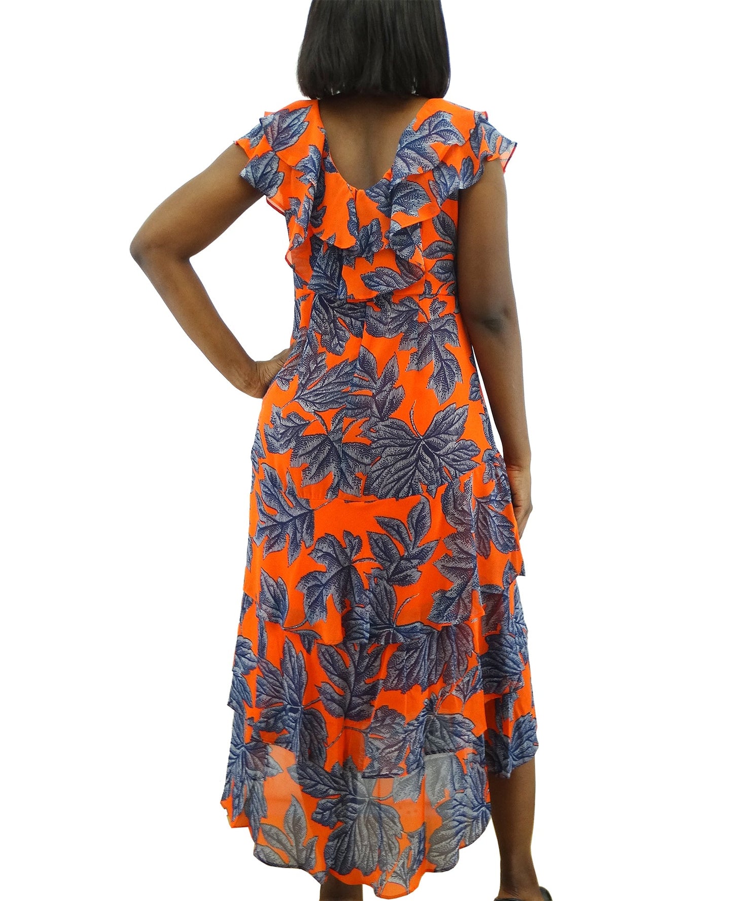 CHO421060, ILE - Women's Cap Sleeve Ruffle Dress - Orange (8-18)