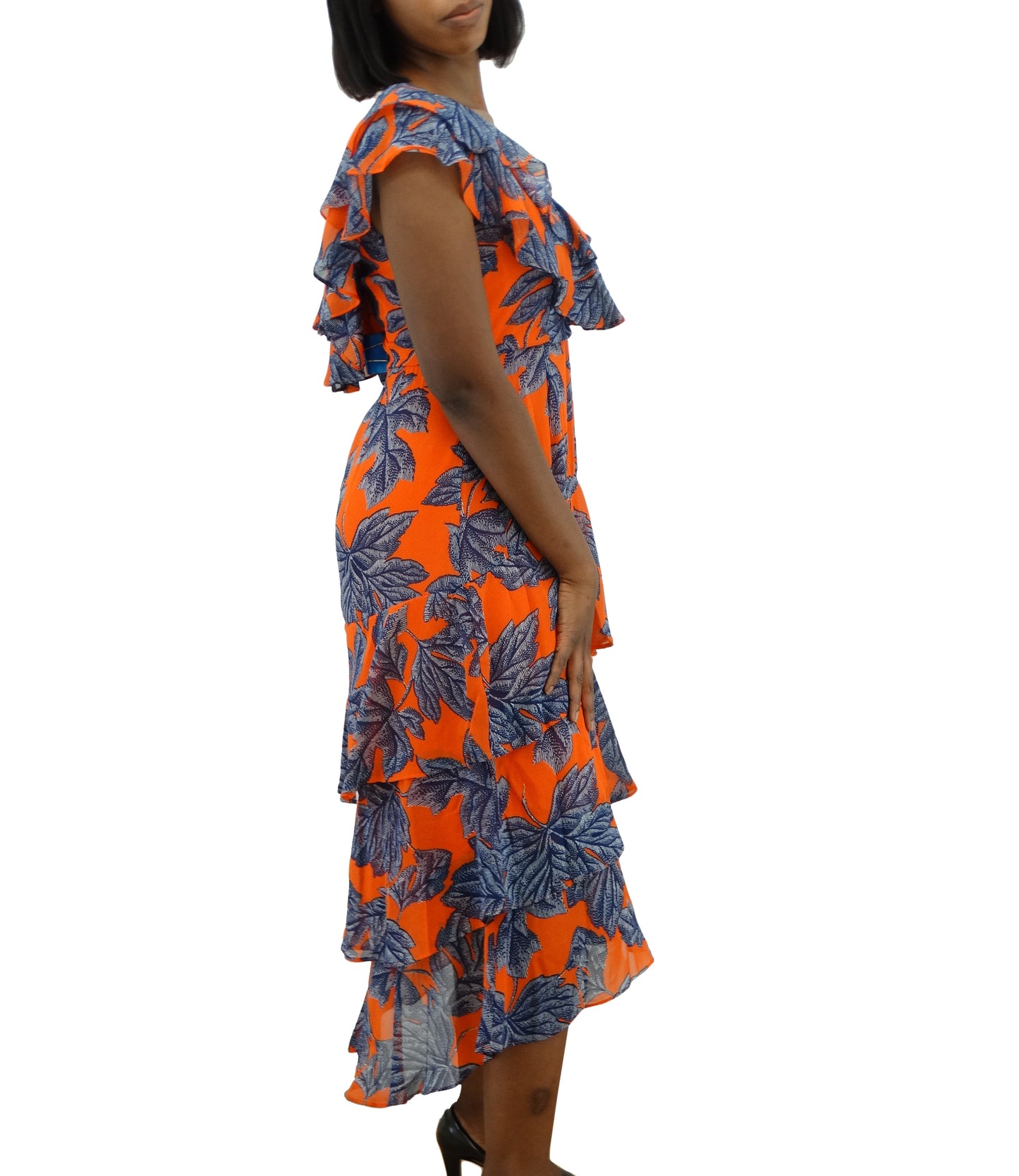 CHO421060, ILE - Women's Cap Sleeve Ruffle Dress - Orange (8-18)