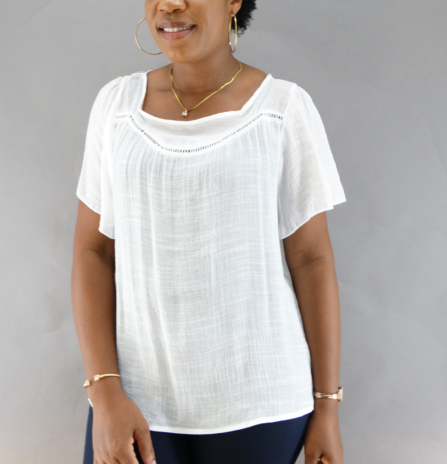 SM3241, Snowflake Women's S/S R/Neck Blouse ( M-XXL)