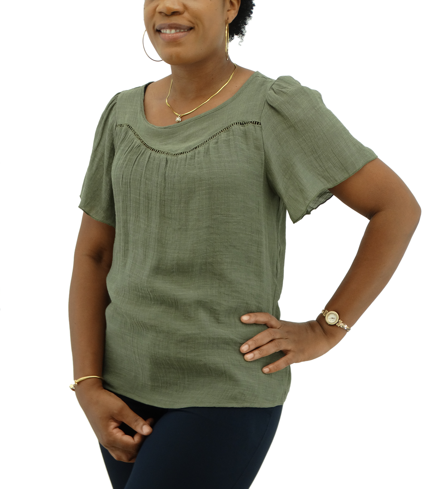 SM3241, Snowflake Women's S/S R/Neck Blouse ( M-XXL)