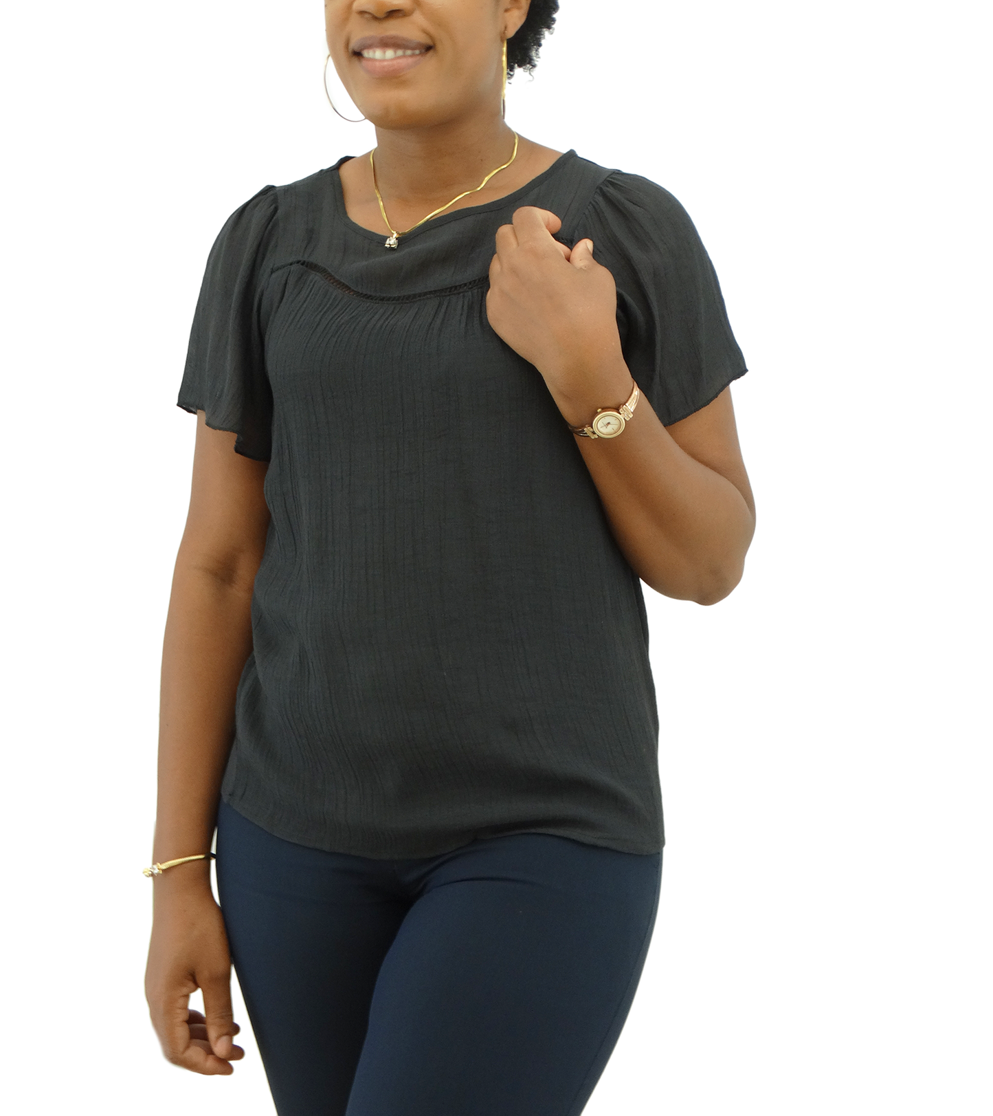 SM3241, Snowflake Women's S/S R/Neck Blouse ( M-XXL)