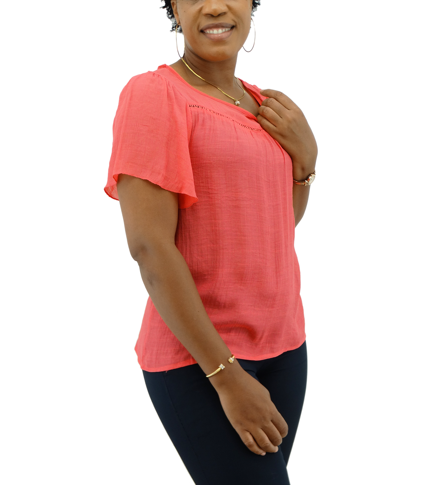 SM3241, Snowflake Women's S/S R/Neck Blouse ( M-XXL)