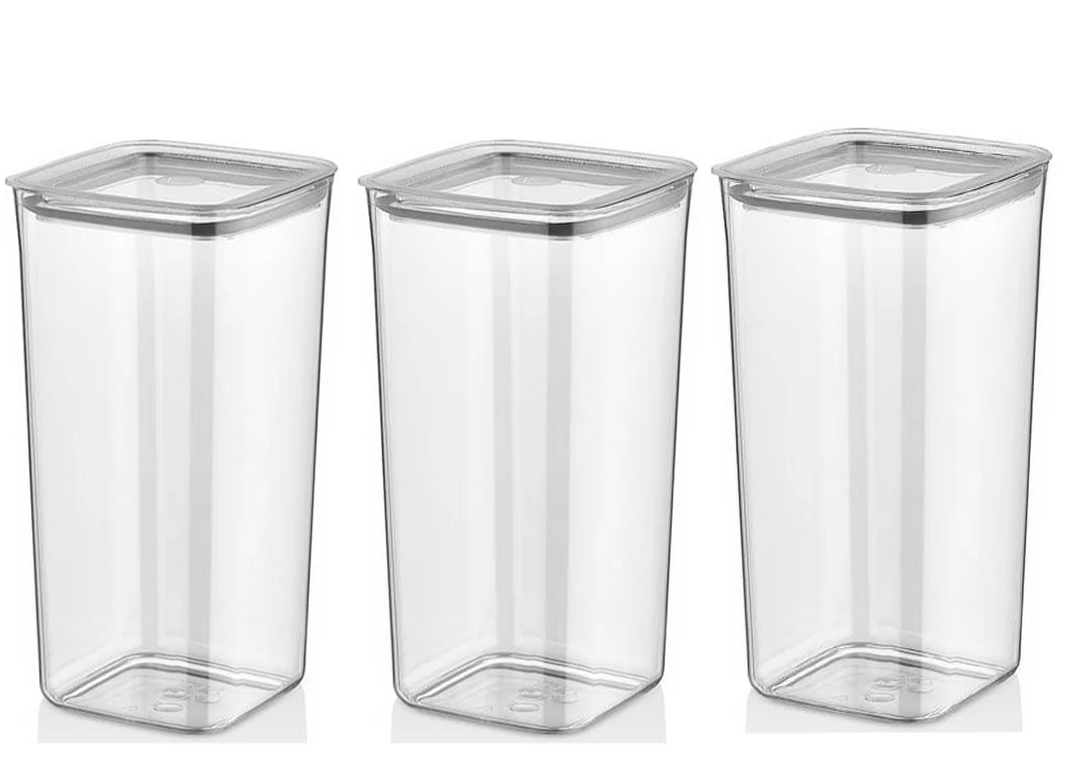 VP265, VIP Ahmet - 3Pc Square Acrylic Storage Containers w/Lid (3x1700ML)