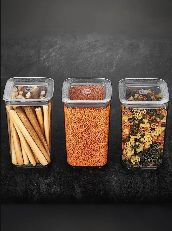VP264, VIP Ahmet - 3Pc Square Acrylic Storage Containers w/Lid (3x1200ML)
