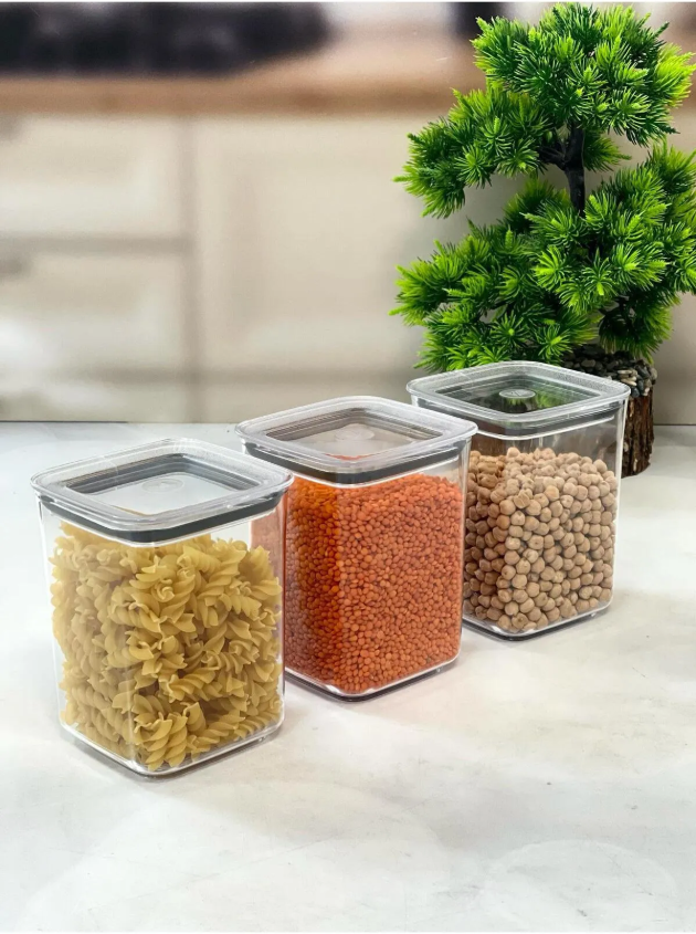 VP328, VIP Ahmet - 3Pc Square Acrylic Storage Containers w/Lid (3x1000ML)