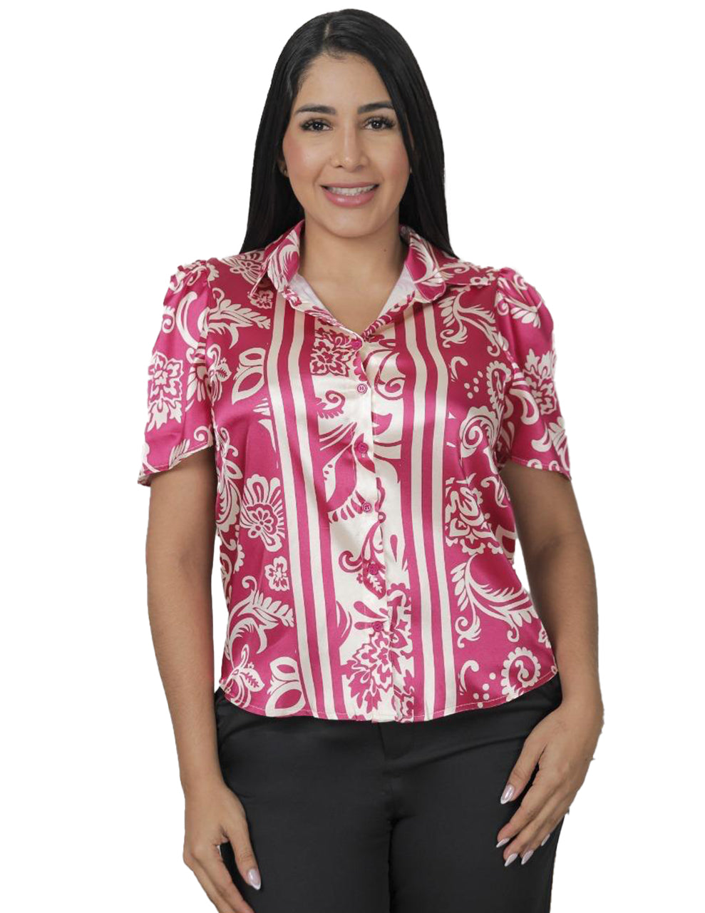 YU3326, Angelus Ladies  S/Sleeve Printed Blouses S-XL