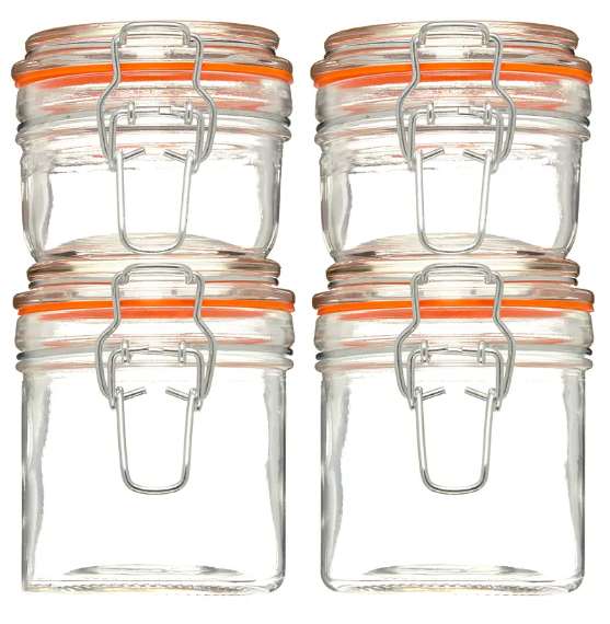 EW65076, Euro-Ware 4pc Glass Canister W/Gasket Set