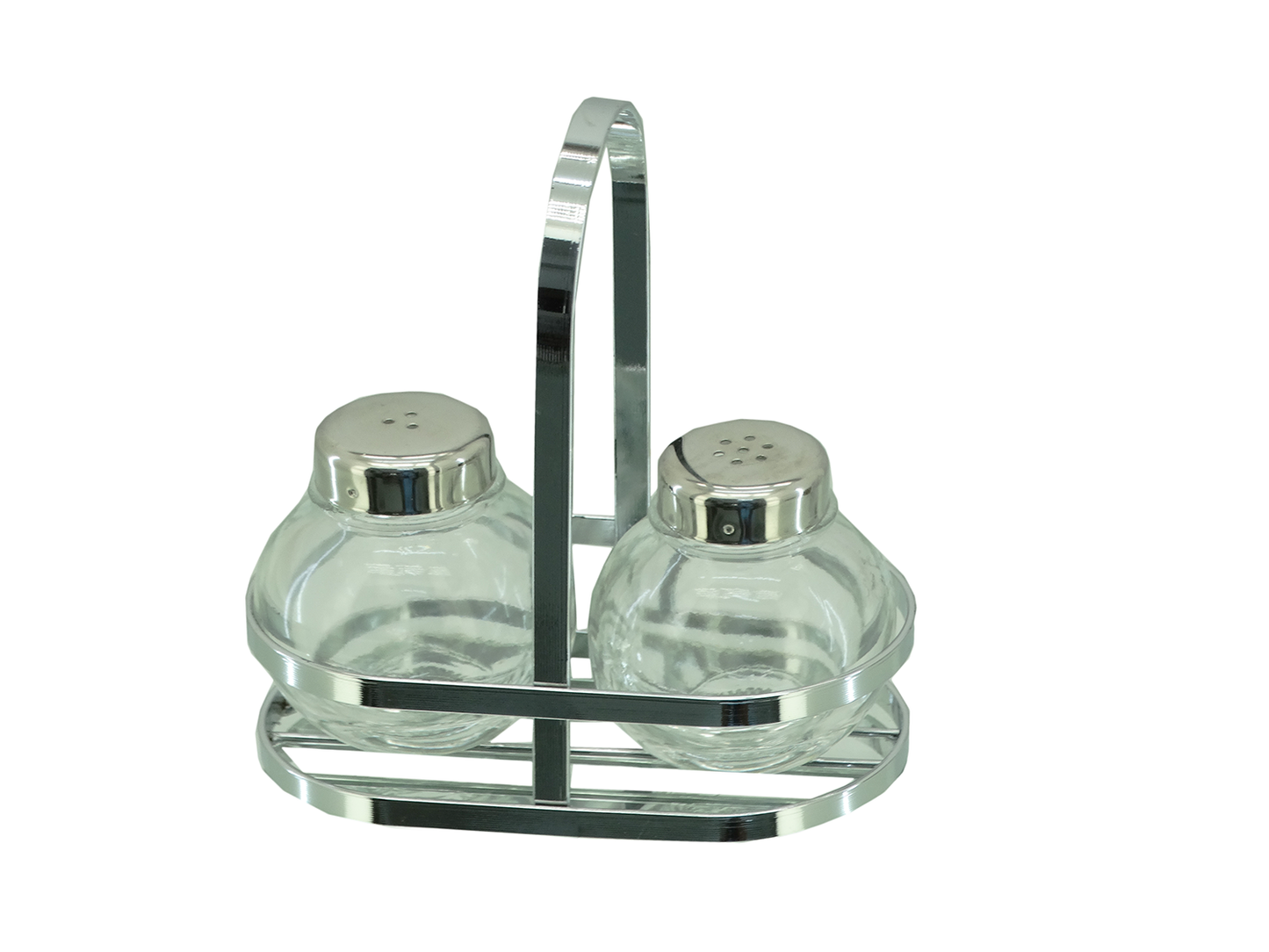 EW65091, Euro-Ware 3pc Glass Salt&Pepper Shaker W/Metal Rack