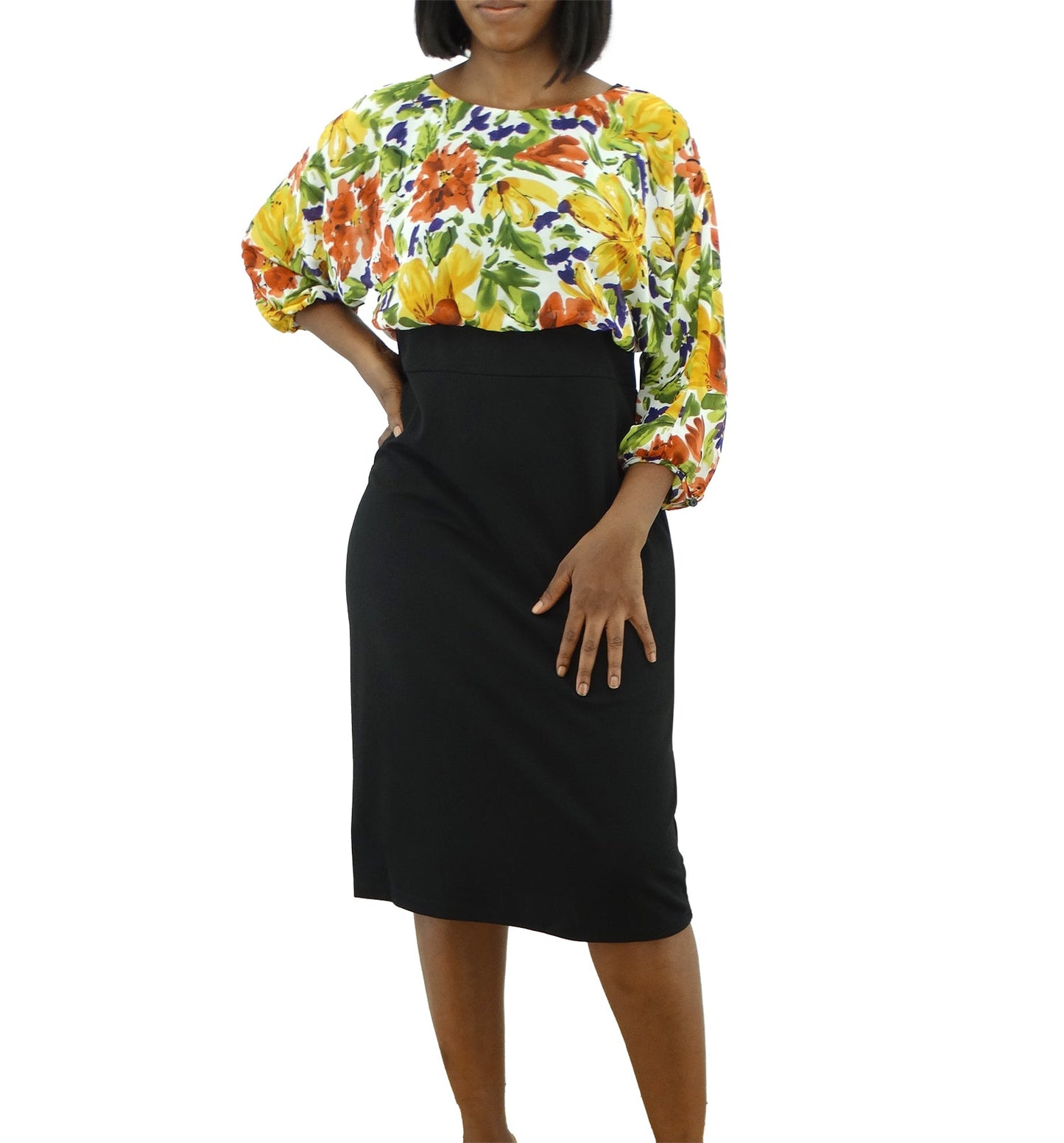 SCP410CH6, Peach Velvet - Women's 3/4 Sheer Slv Dress - Floral (8-18)