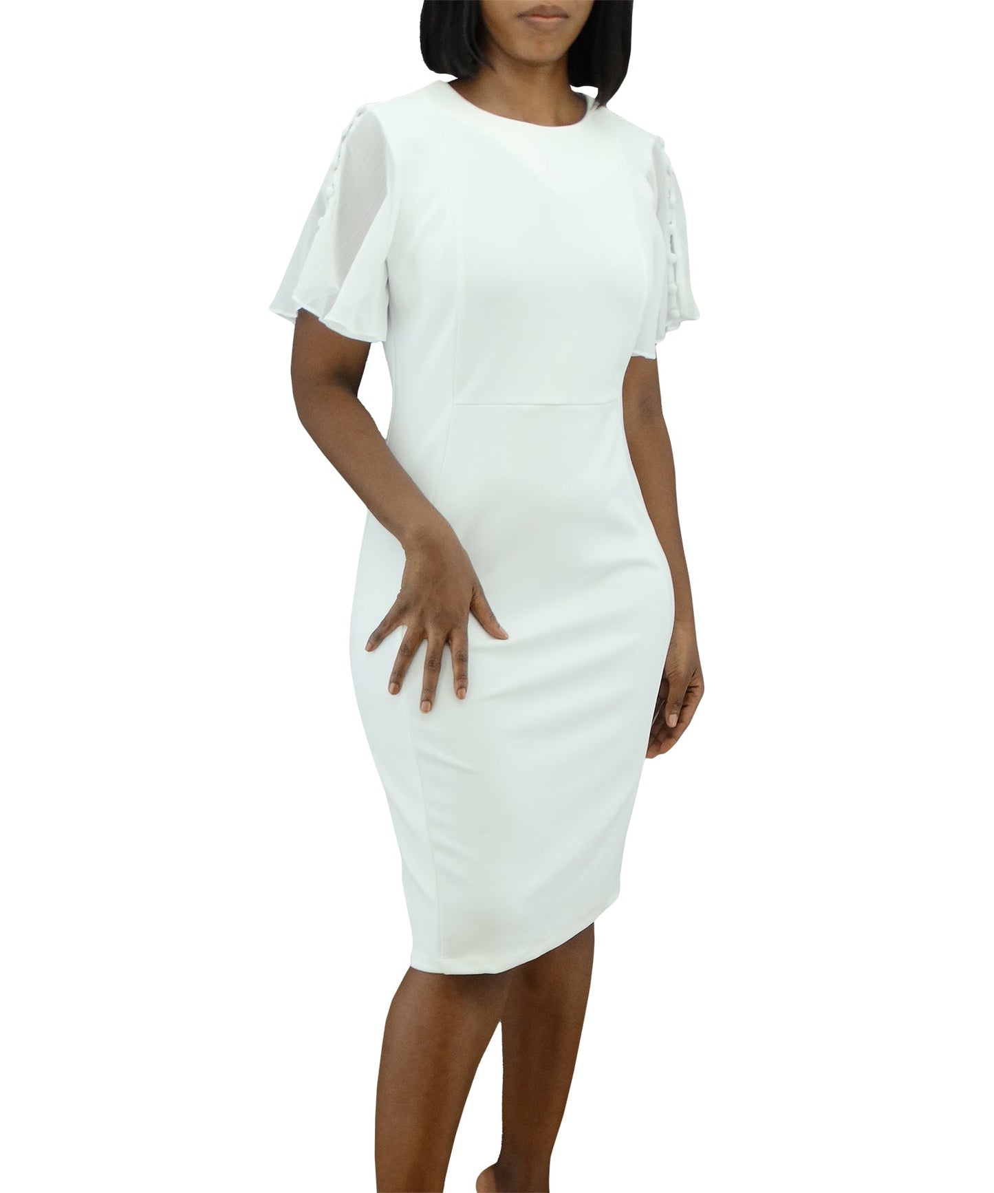 SCS197, ILE - Women's Ruffle Sheer S/S Dress - Ivory (8-18)
