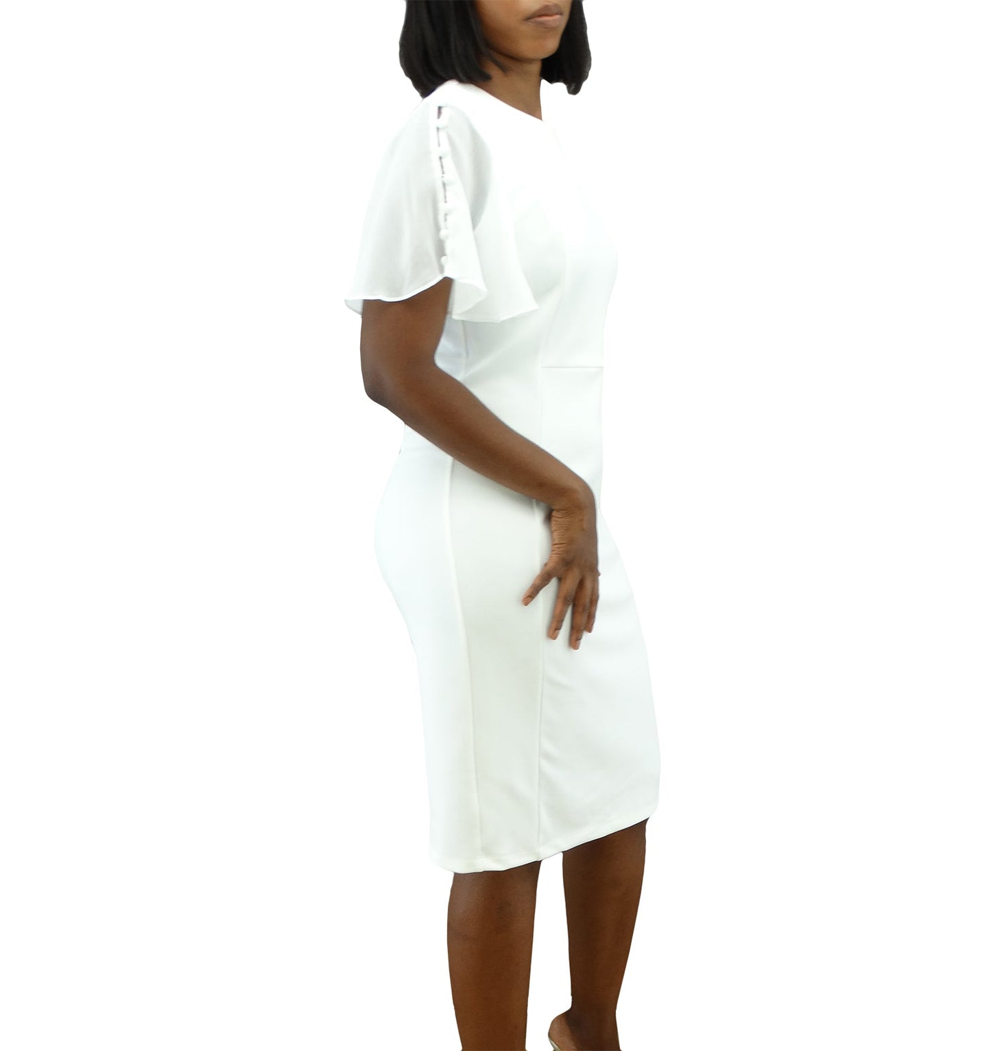 SCS197, ILE - Women's Ruffle Sheer S/S Dress - Ivory (8-18)