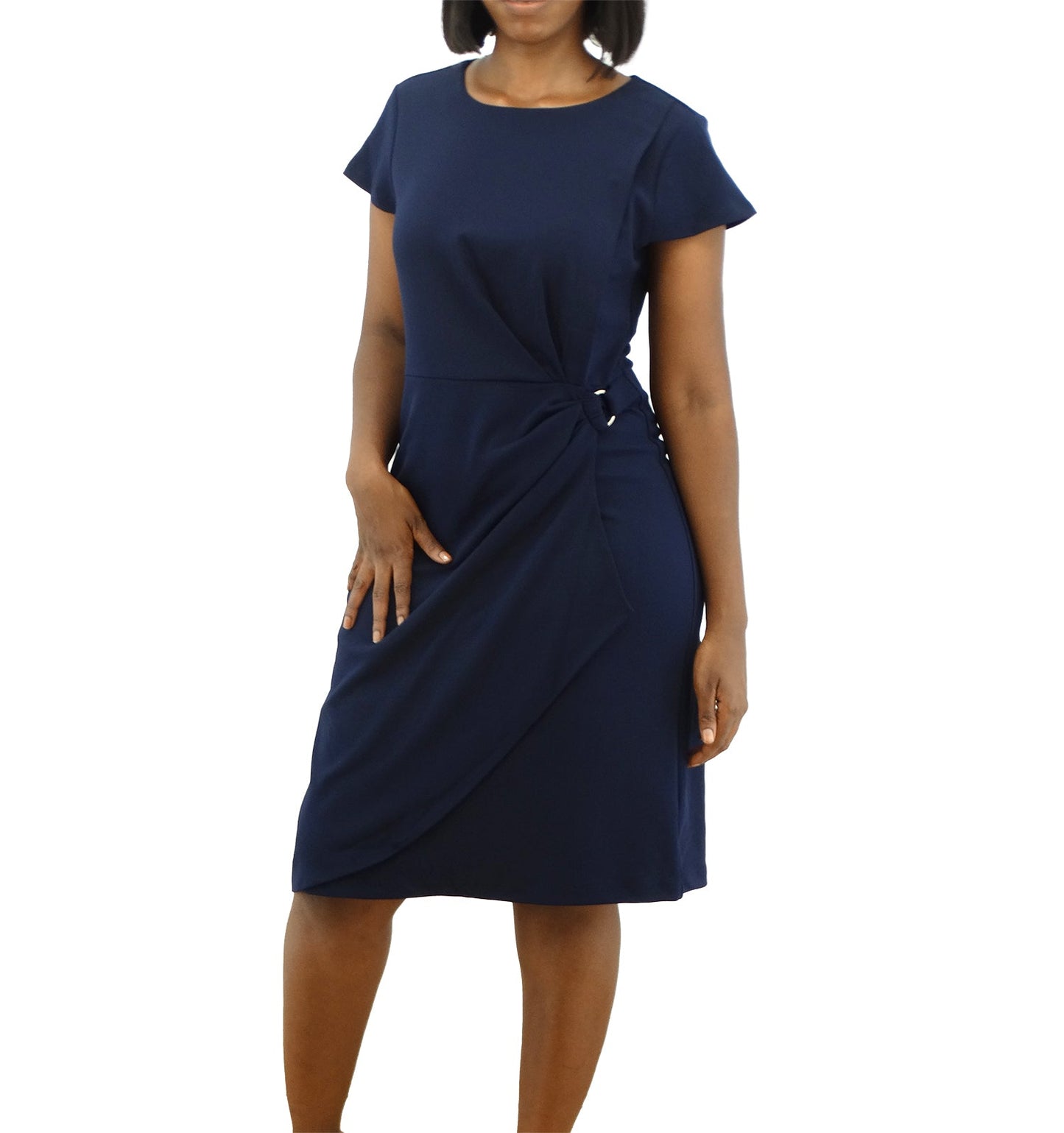 SCS390, ILE- Women's Cap Sleeve Dress w/Buckle Detail - Navy (8-18)