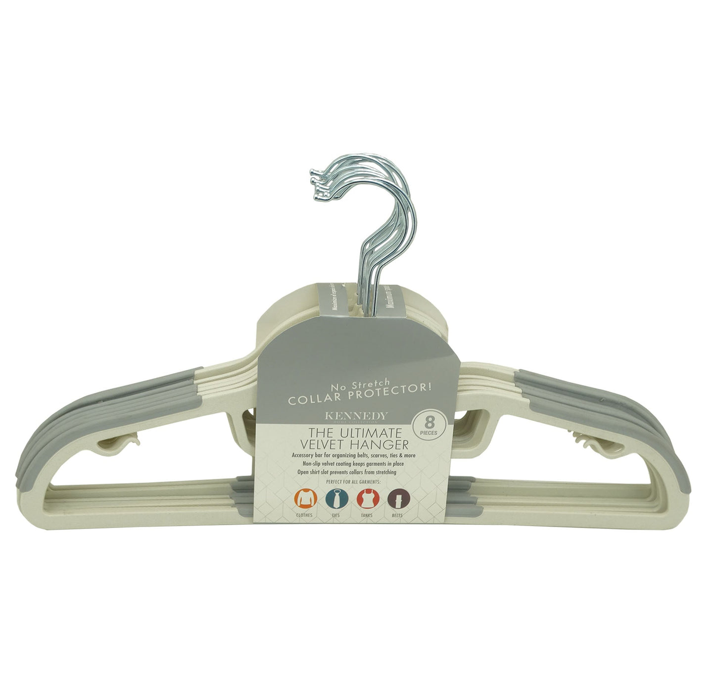 371847WHITE, 8 PC Kennedy, Plastic Hanger Set - White