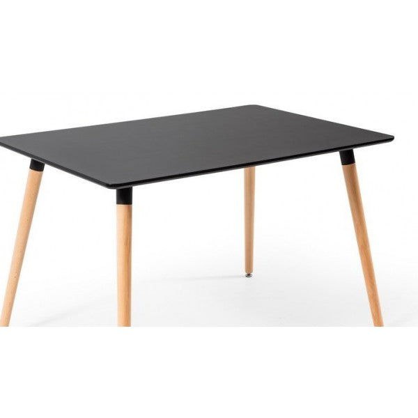 MDFBLK, Modax Rectangular w/ Wooden Legs Table - Black