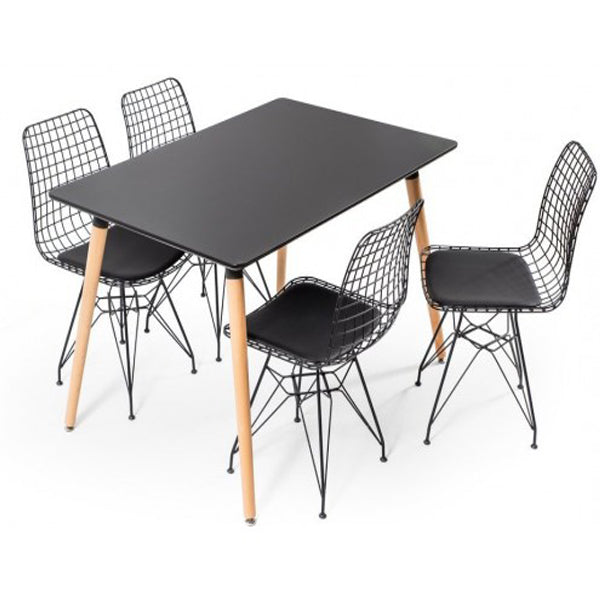 MDFBLK, Modax Rectangular w/ Wooden Legs Table - Black