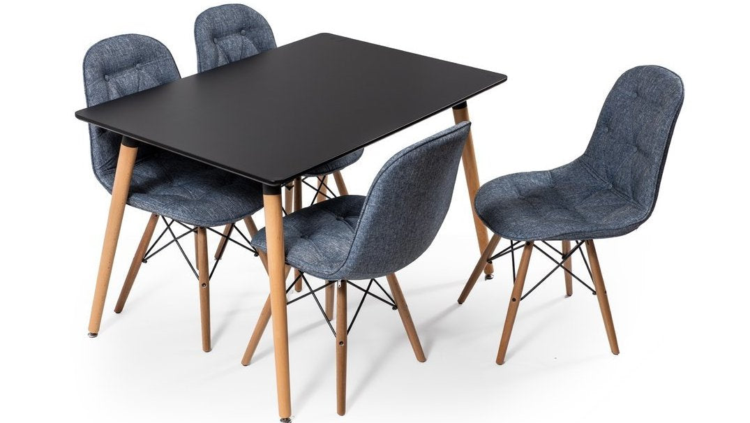 MDFBLK, Modax Rectangular w/ Wooden Legs Table - Black