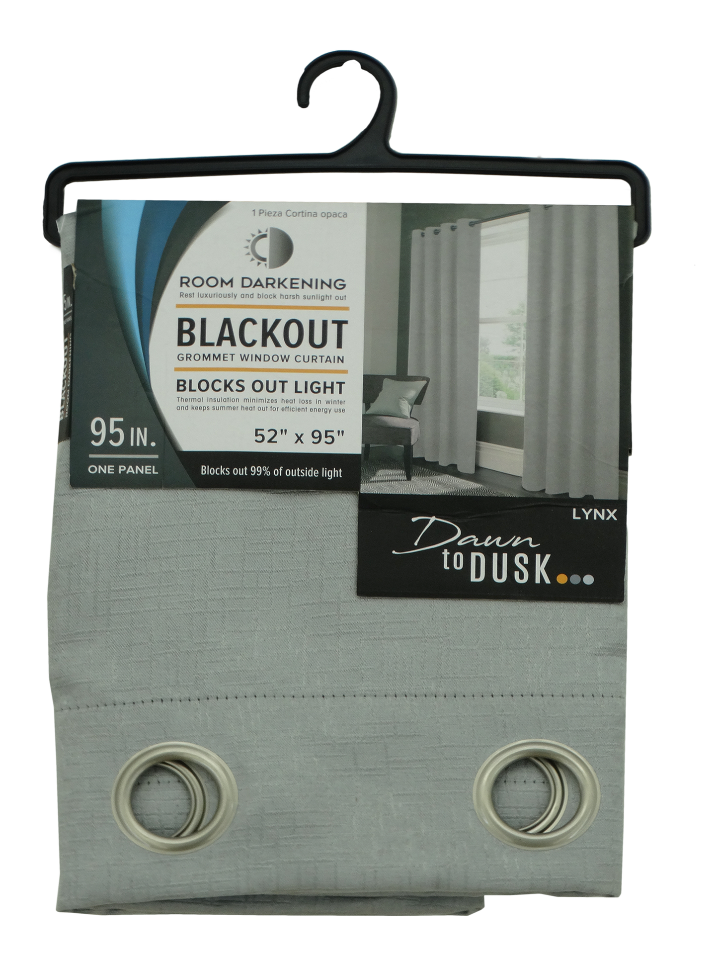 PNL40084, Lynx Dawn to Dusk Blackout Grommet Curtain 52x95 - Silver