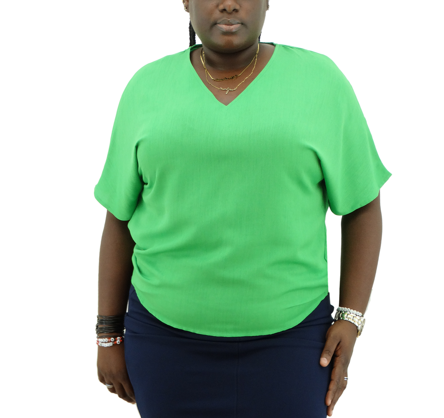 R602547, Rokoko - Women's Solid Short Dolman Sleeve Boxy Top - Gucci Green