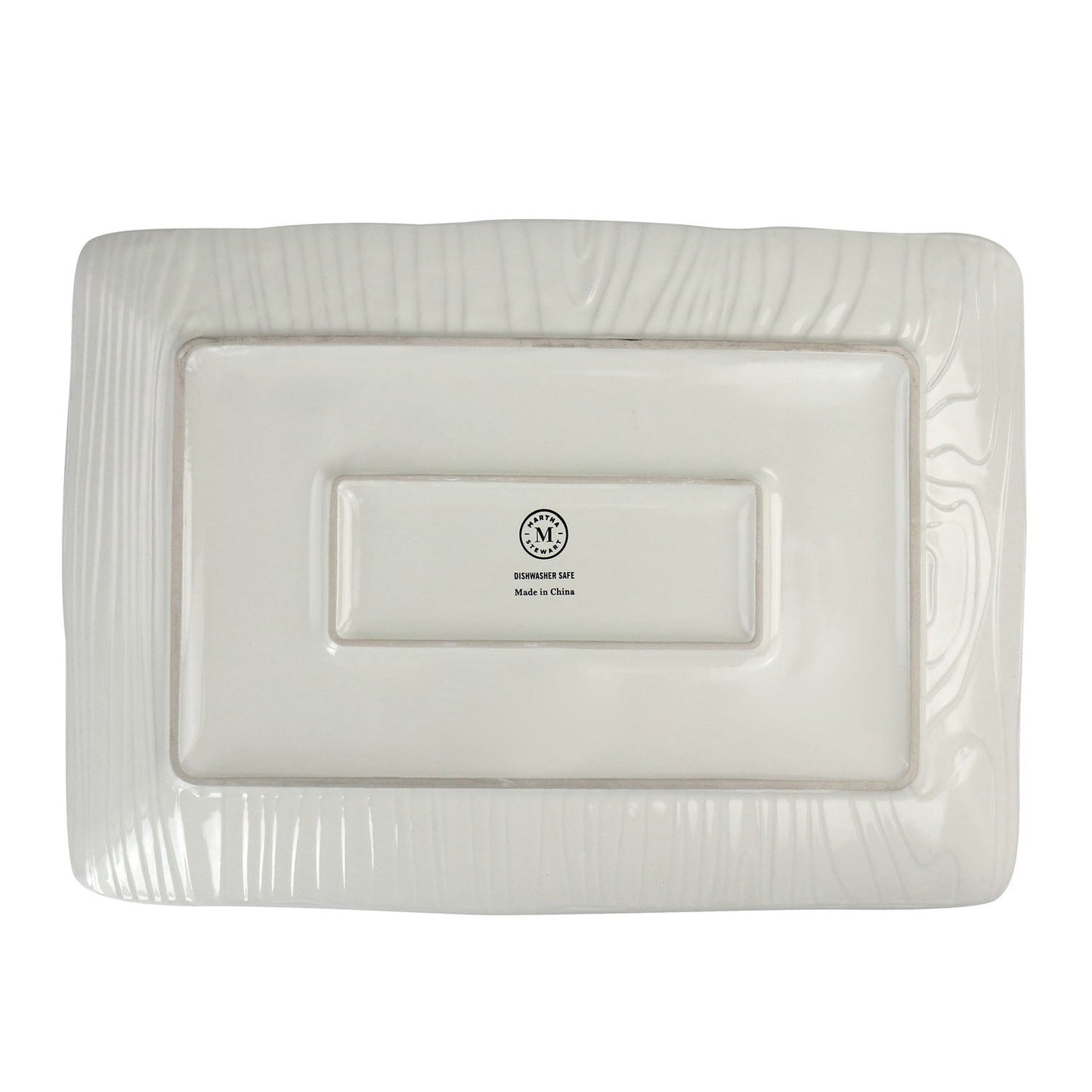 523-8857, MS 14" x 9.85" Serving Plate White, Wood Pattern