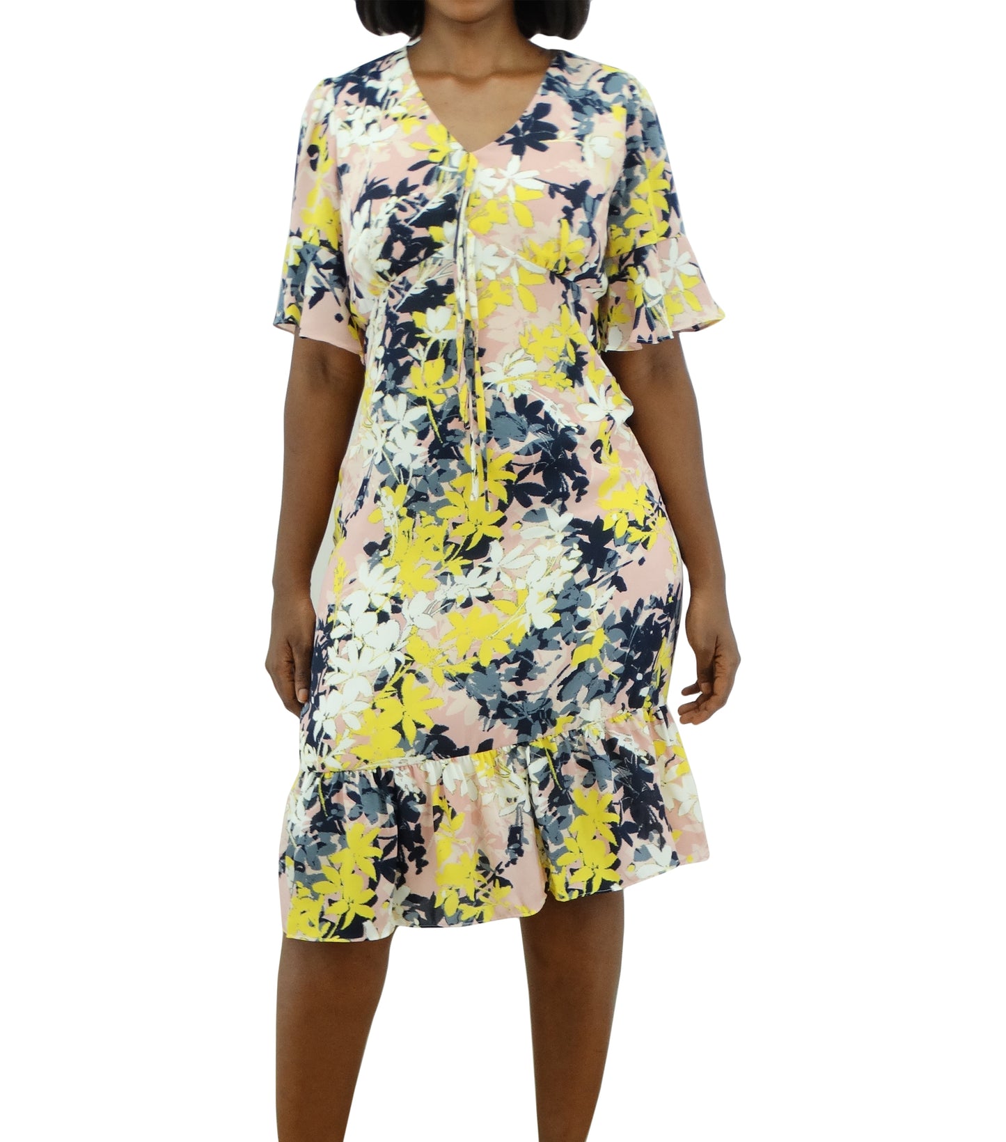 CHP403JH6678, Jessica Rose - Women's Ruffled S/S Dress - Pink/Yelllow Floral (8-18)